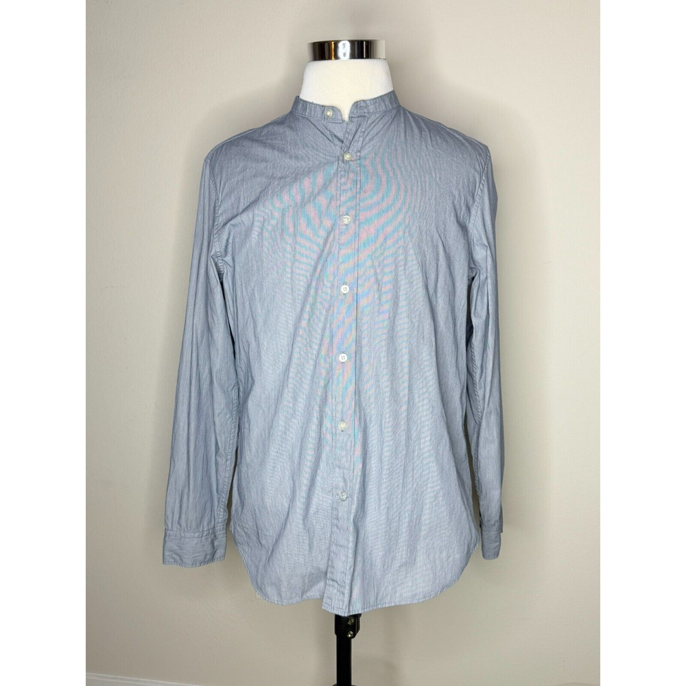 Banana Republic Mens Custom 078 Wash Shirt Grant Fit Large Button Blue Band Coll